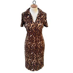 Vintage Darian Short Sleeve Brown Cooper Collared Dress Women's Size 8